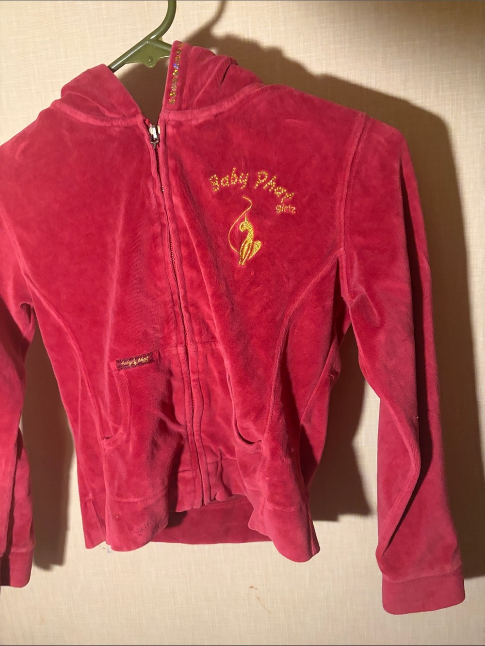 Baby Phat Girls Deep Pink Velour Zip Hoodie with Embroidered Logo